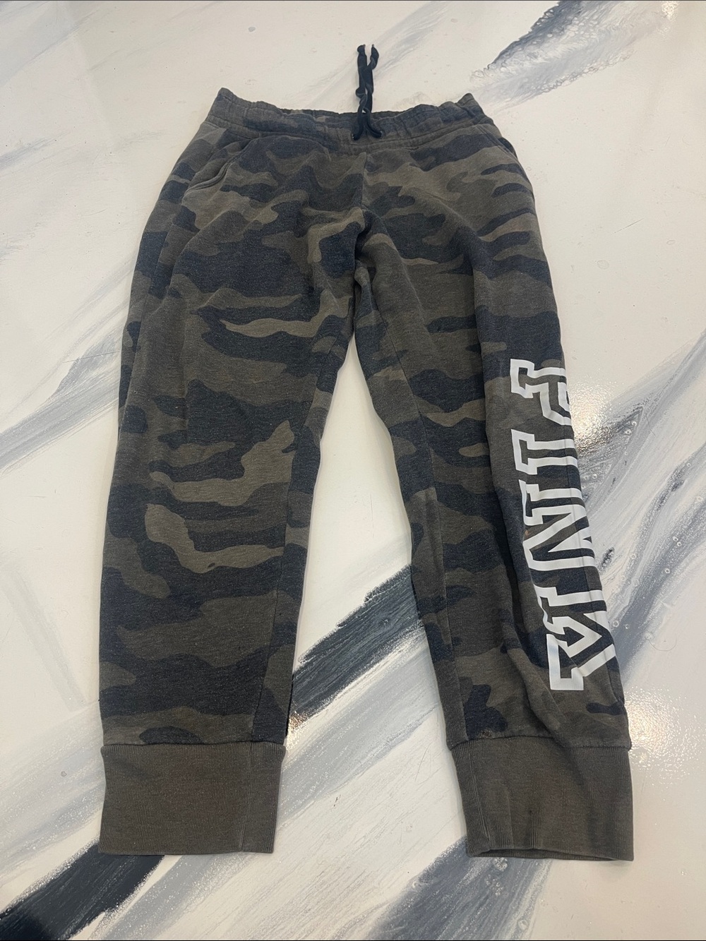 PINK Victoria's Secret Olive & Charcoal Camo Joggers